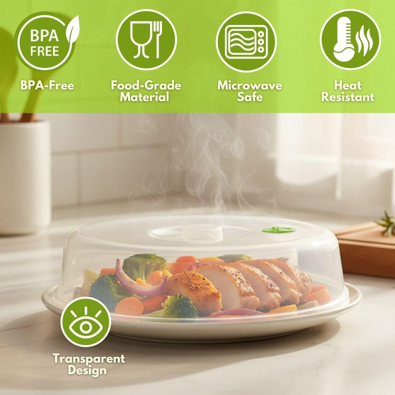 Flexzion Microwave Plate Covers Set of 5 - BPA-Free Microwave Cover with Adjustable Steam Vent, Dishwasher Safe Microwave Splatter Cover, Transparent Plastic Food Covers for Microwave Cooking - Image 2
